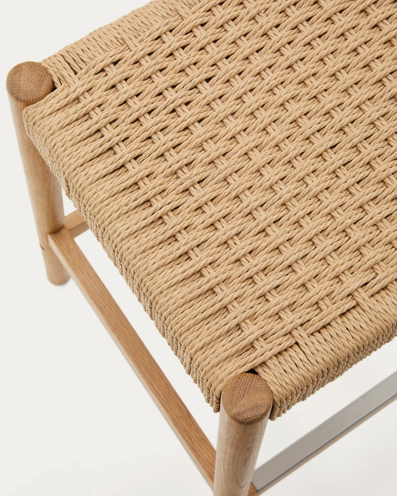 Yalia stool in solid oak wood in a natural finish and rope cord 65 cm