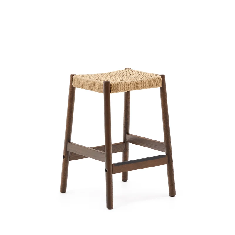 Yalia stool in solid oak wood in a walnut finish and rope cord 65 cm