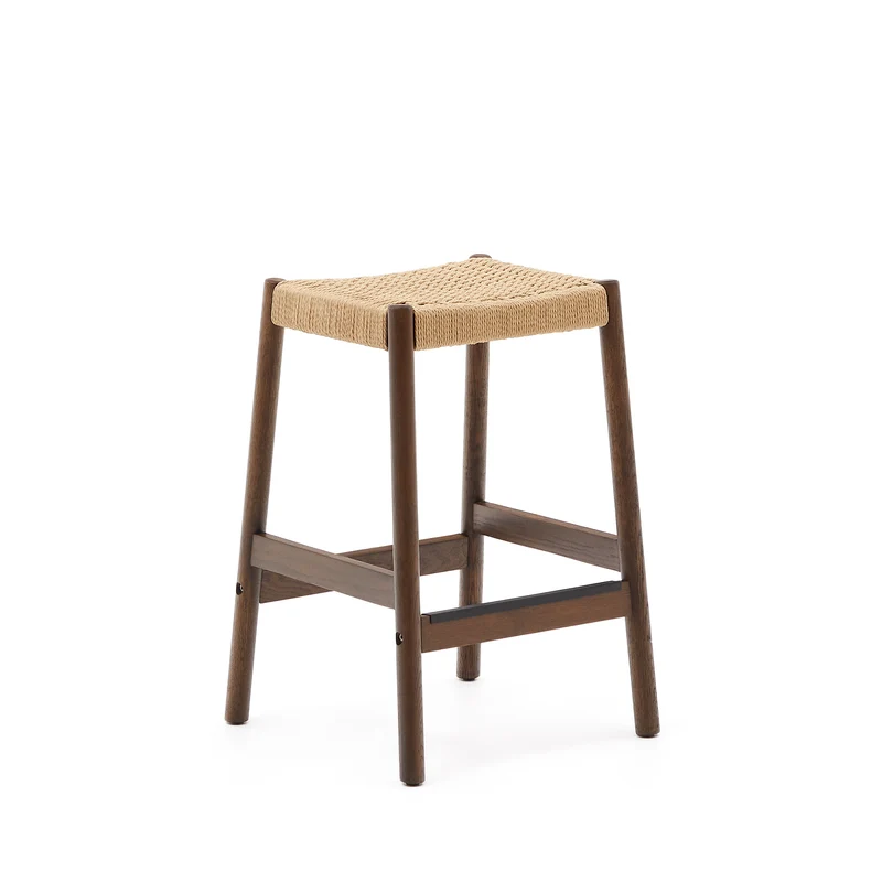 Yalia stool in solid oak wood in a walnut finish and rope cord 65 cm