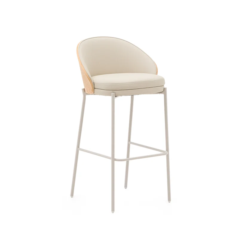 Eamy stool in beige faux leather & Natural 77 cm