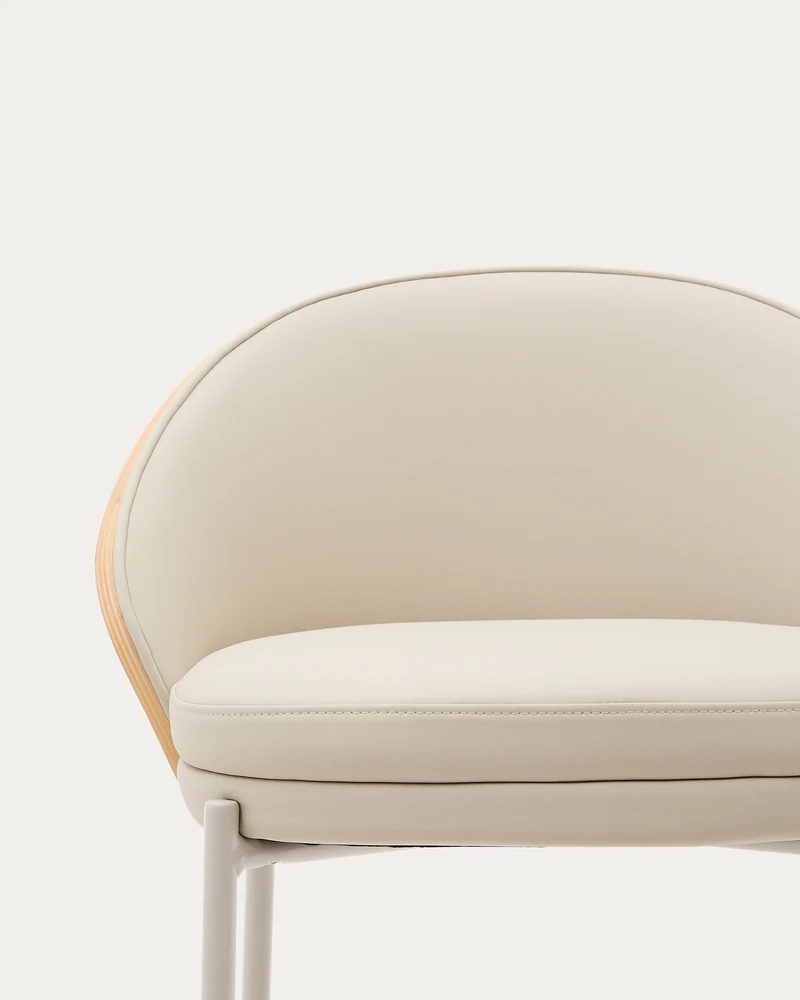 Eamy stool in beige faux leather & Natural 77 cm