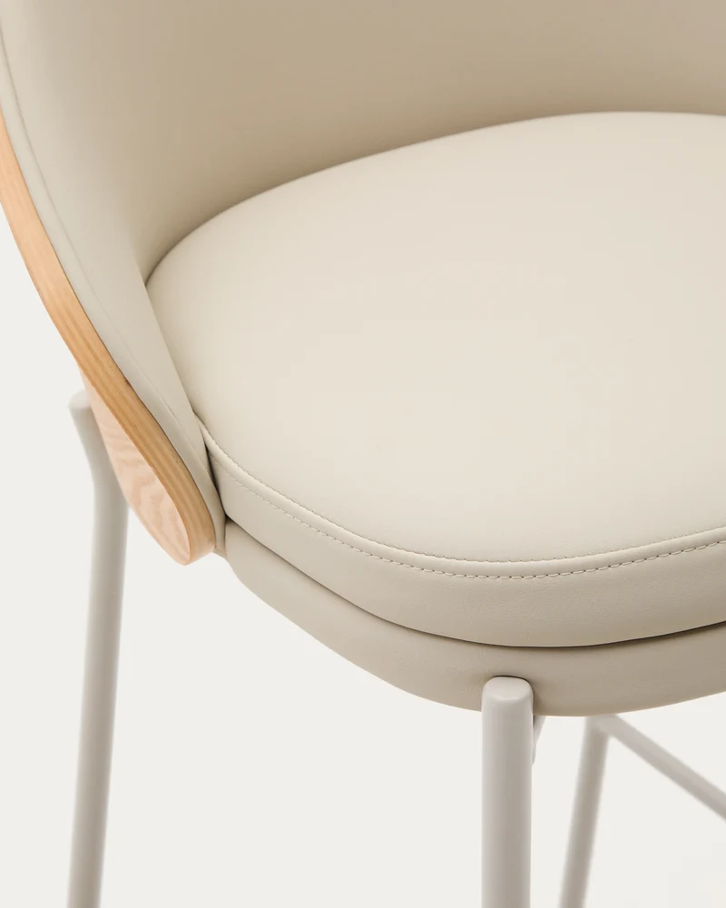 Eamy stool in beige faux leather & Natural 77 cm