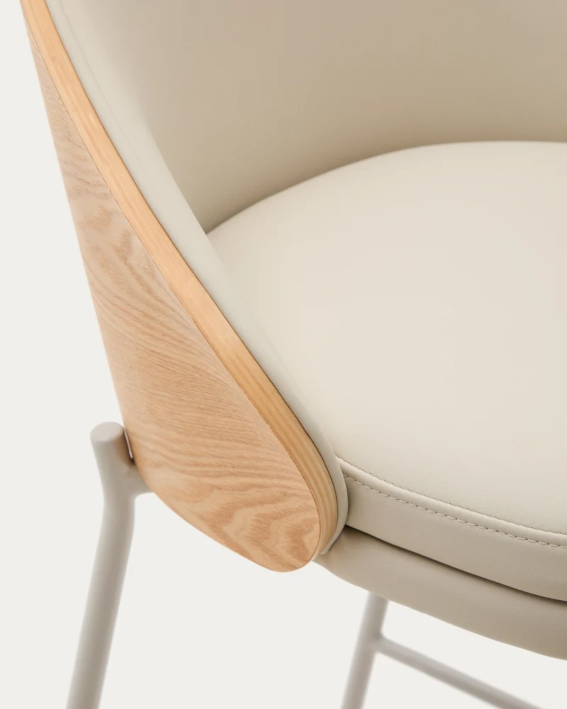Eamy stool in beige faux leather & Natural 77 cm