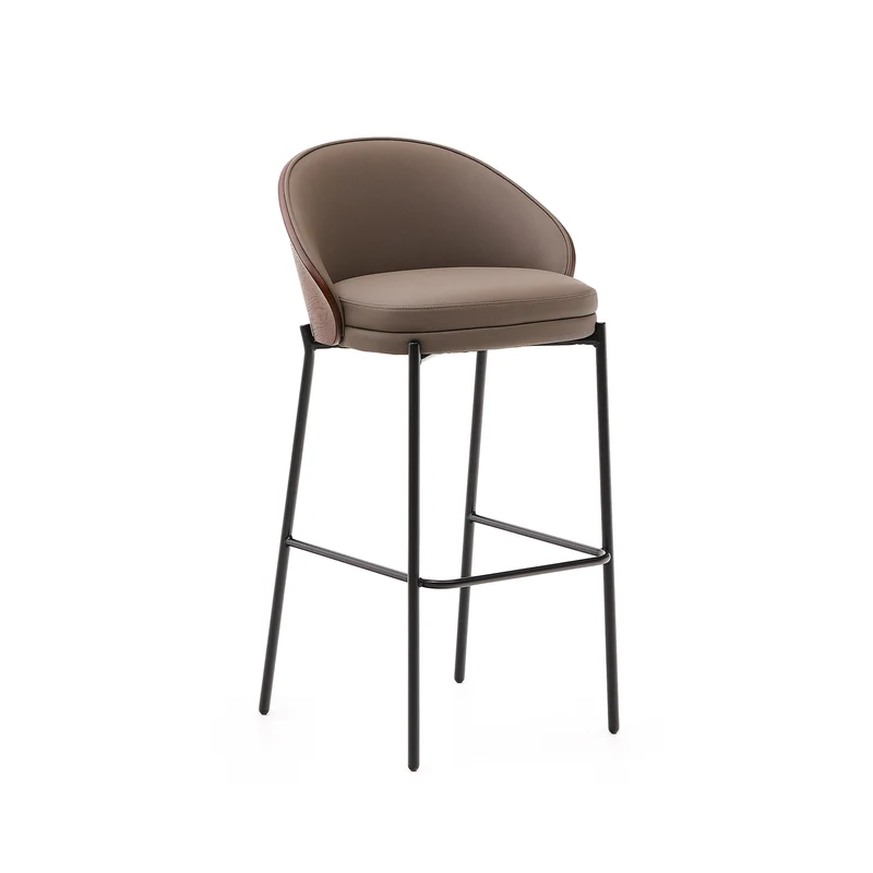 Eamy stool in brown faux leather & walnut 77 cm