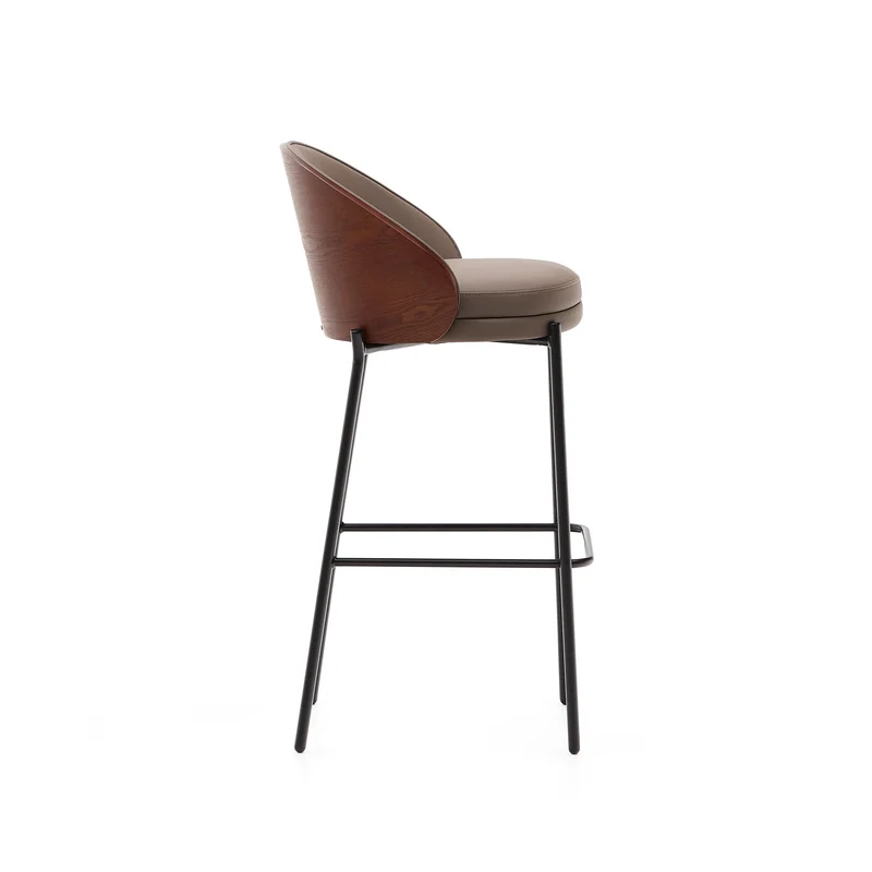 Eamy stool in brown faux leather & walnut 77 cm