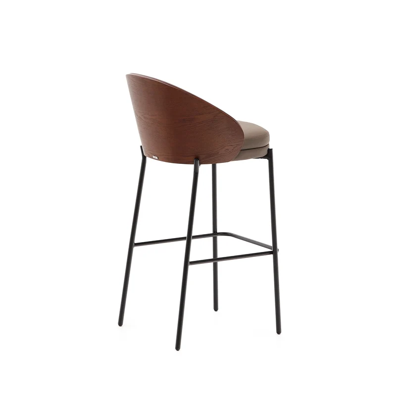 Eamy stool in brown faux leather & walnut 77 cm