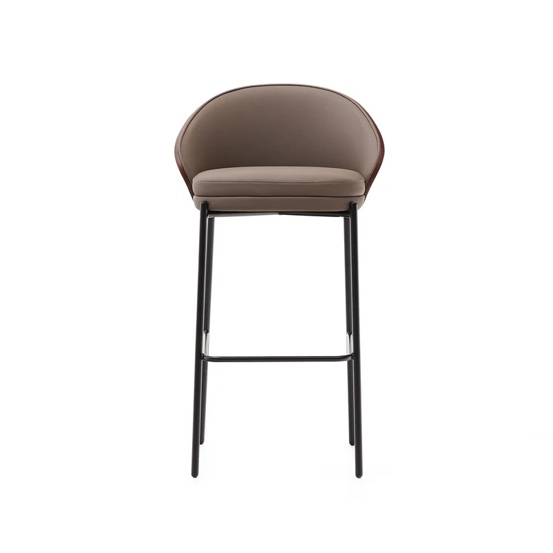 Eamy stool in brown faux leather & walnut 77 cm