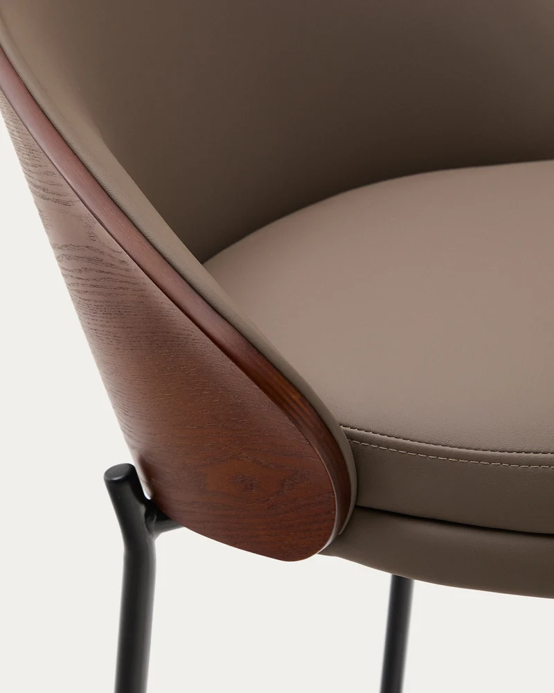 Eamy stool in brown faux leather & walnut 77 cm