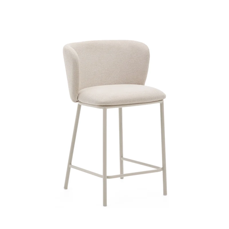 Ciselia stool in beige chenille and beige legs 65 cm