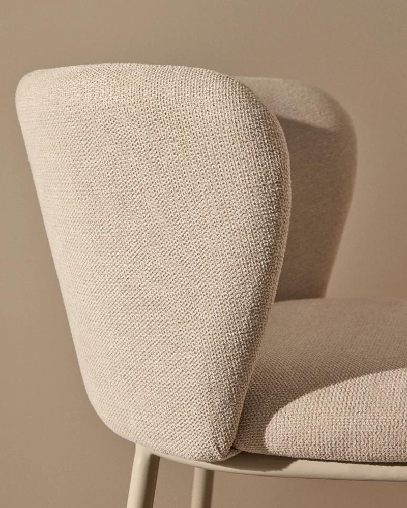 Ciselia stool in beige chenille and beige legs 65 cm