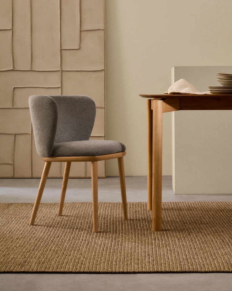 Ciselia chair brown chenille and natural legs