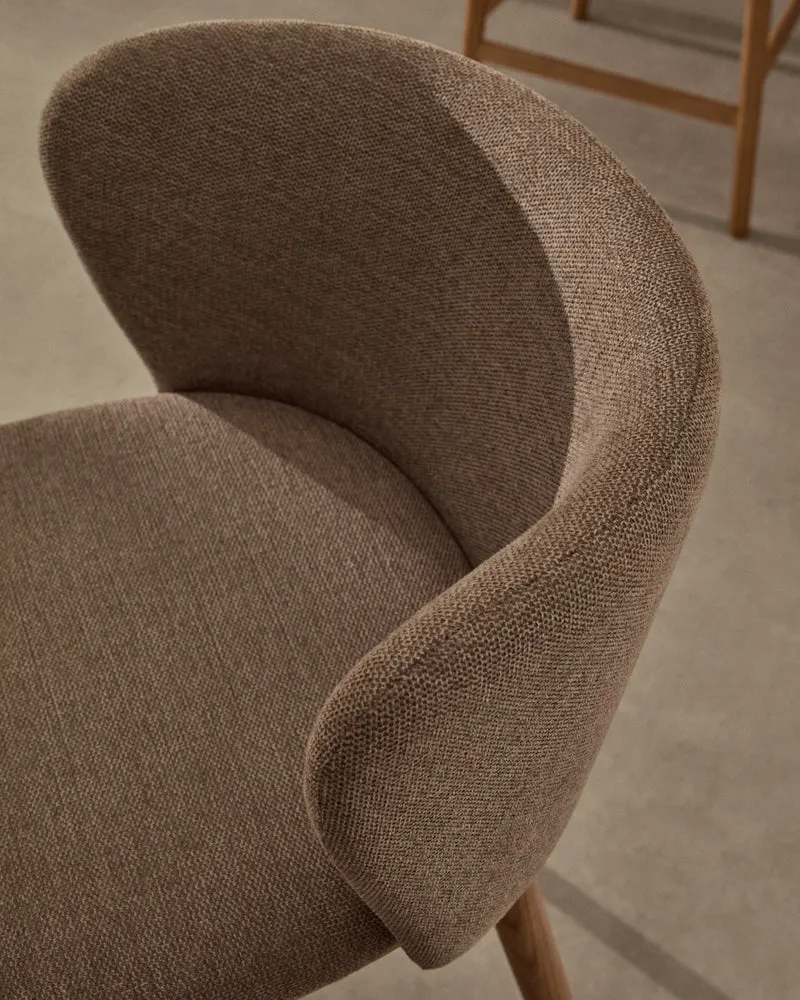 Ciselia stool brown chenille and natural legs 75 cm