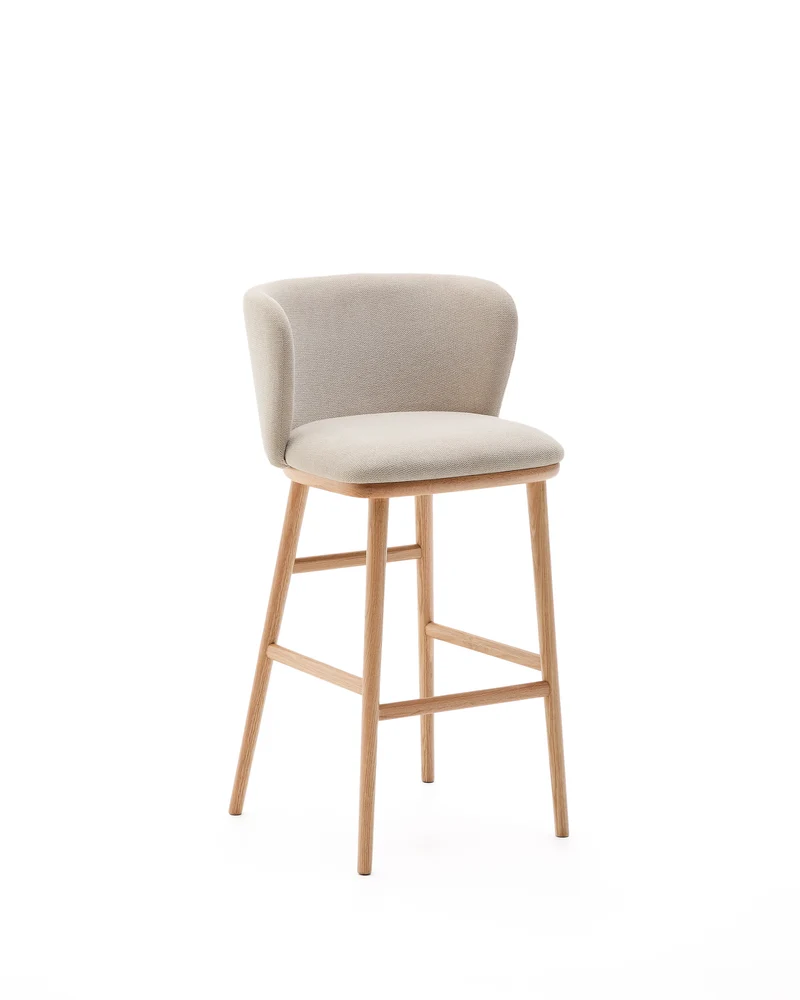 Ciselia stool beige chenille and natural legs 75 cm