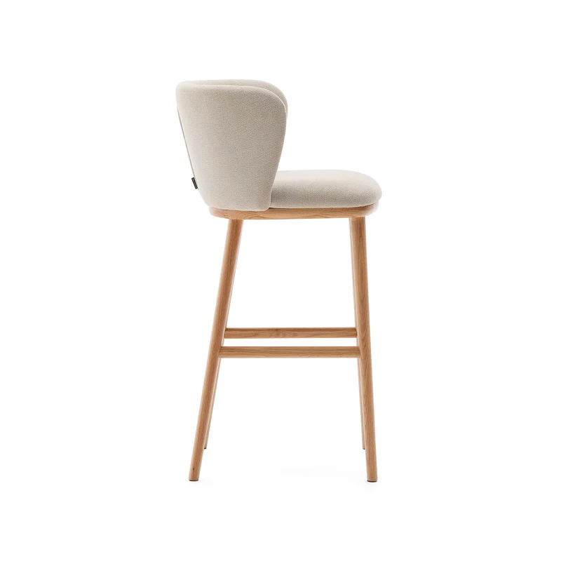 Ciselia stool beige chenille and natural legs 75 cm