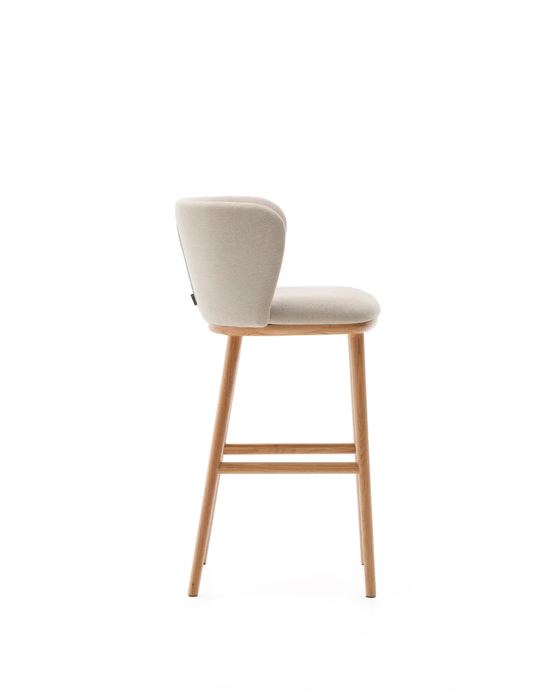 Ciselia stool beige chenille and natural legs 75 cm