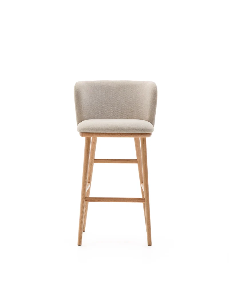 Ciselia stool beige chenille and natural legs 75 cm