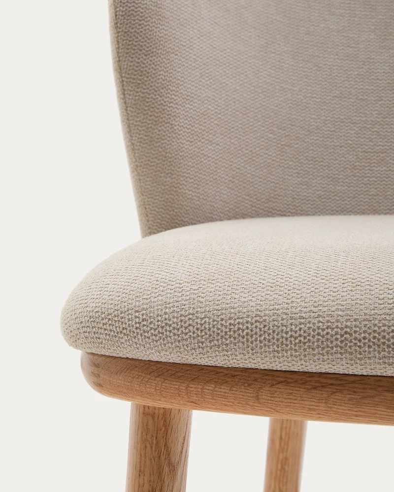 Ciselia stool beige chenille and natural legs 75 cm