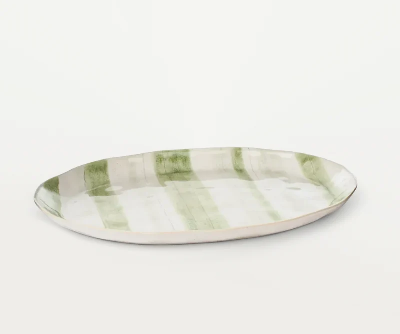 Hollywell Oval Platter, Green Stripe