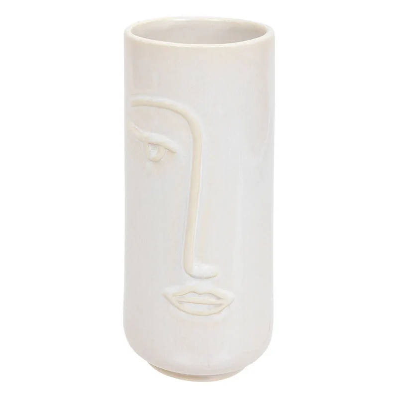 Vase visage Soleya, céramique Blanc, H.25 cm