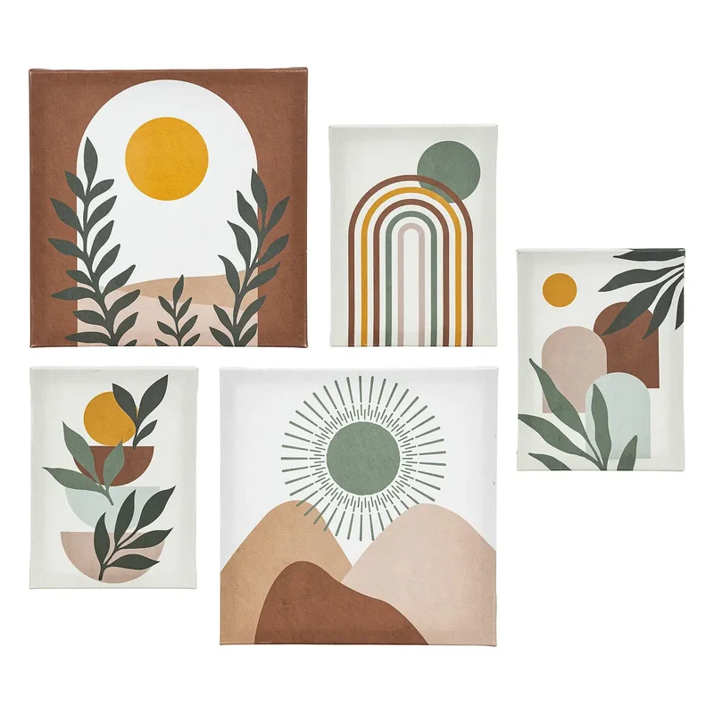 Lot de 5 toiles imprimées Cynthia Beige, 15x20/25x25 cm
