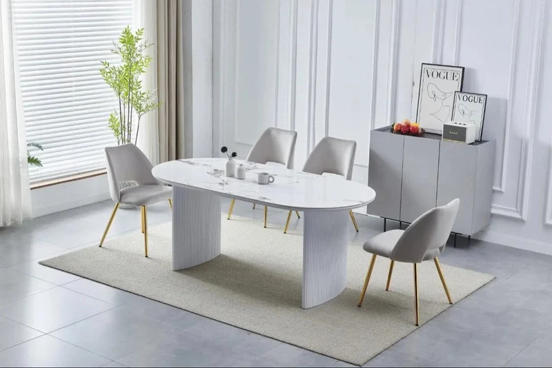 Rosalia - Table à Manger en Céramique effet Marbre / Travertin