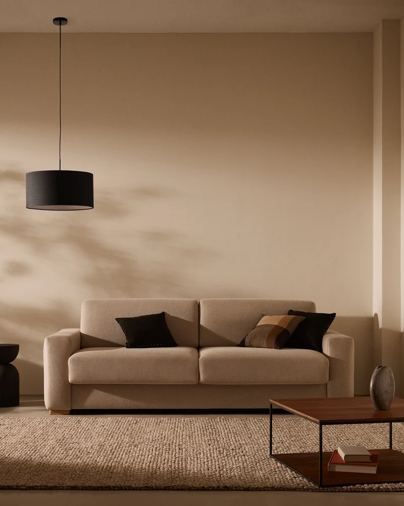 Anley beige 3-seater sofa bed with solid beech wood legs 224cm FSC Mix Credit
