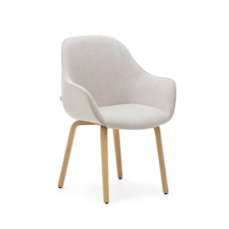 Aleli beige chenille chair with solid ash wood legs and natural finish