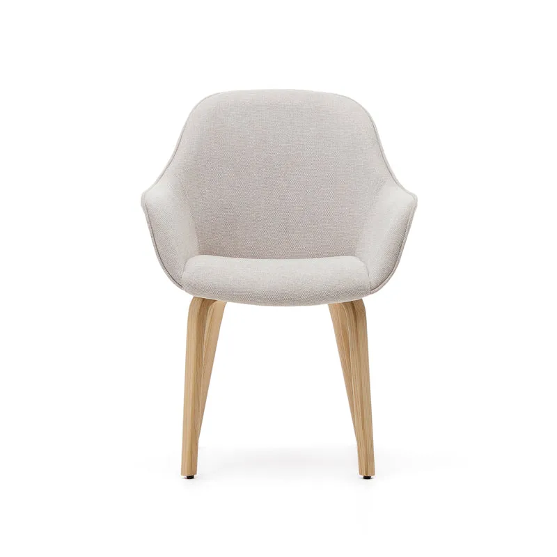 Aleli beige chenille chair with solid ash wood legs and natural finish