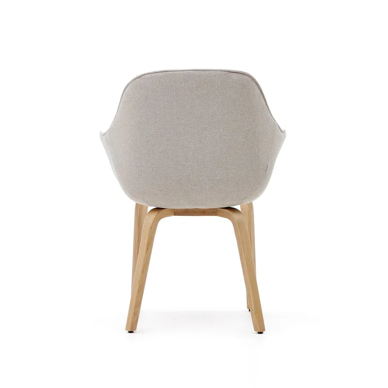 Aleli beige chenille chair with solid ash wood legs and natural finish