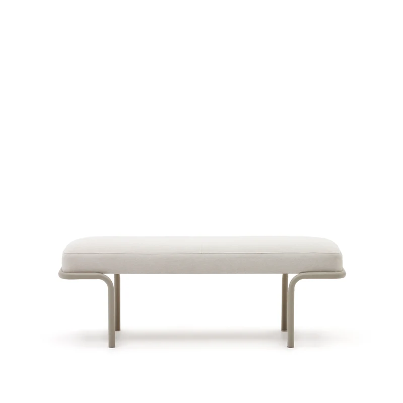 Compo bench in beige chenille and beige metal structure, 130 cm