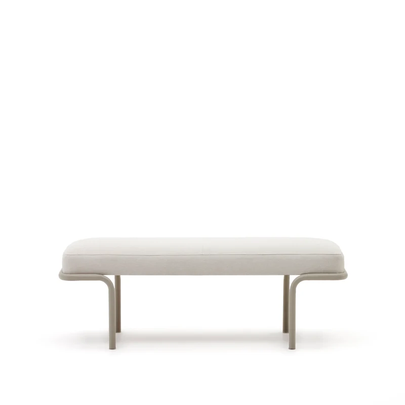 Compo bench in beige chenille and beige metal structure, 130 cm