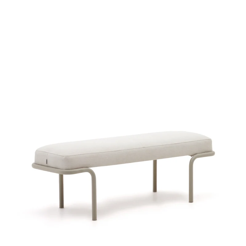 Compo bench in beige chenille and beige metal structure, 130 cm