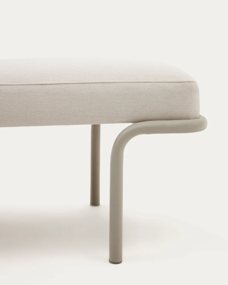 Compo bench in beige chenille and beige metal structure, 130 cm