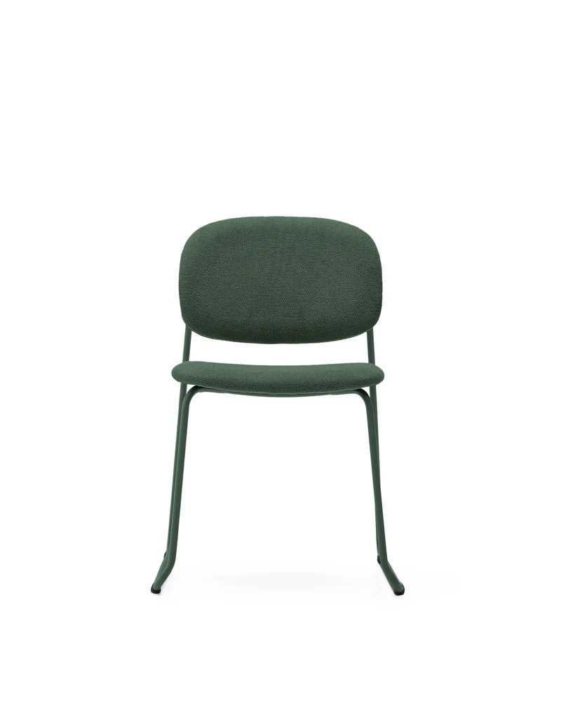 Meli stackable chair in green chenille with green metal legs