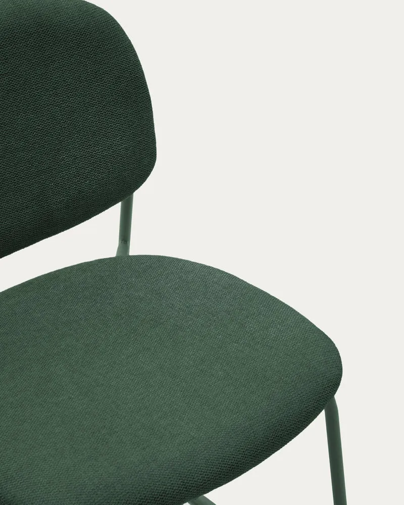 Meli stackable chair in green chenille with green metal legs