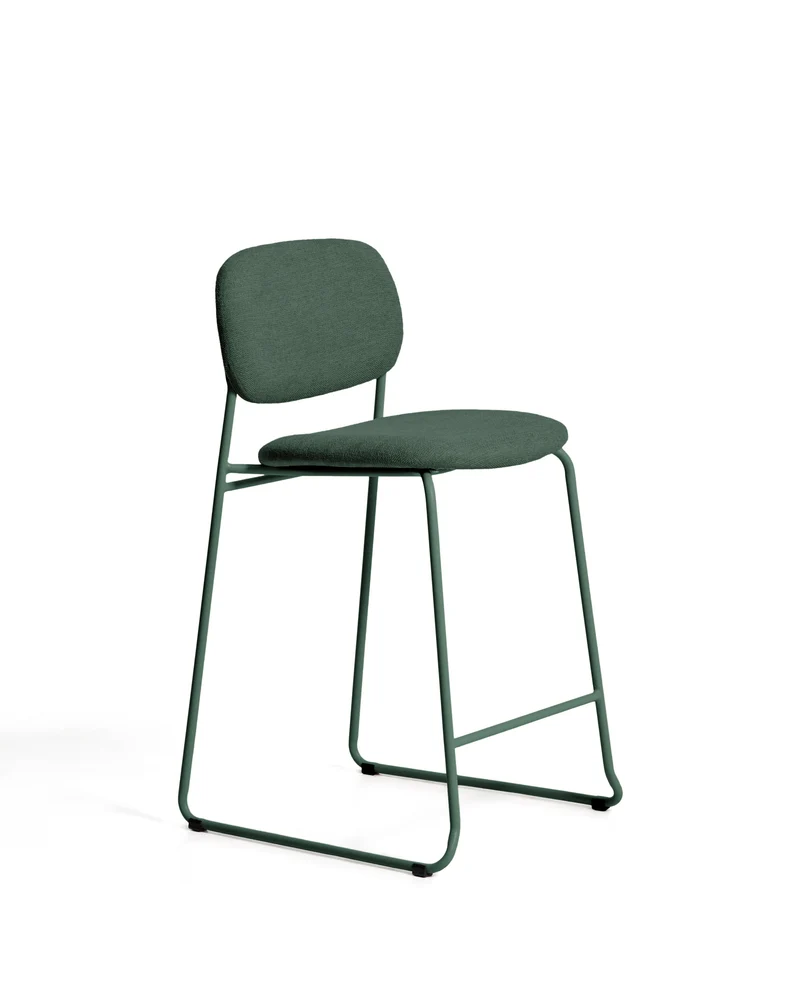 Meli stackable stool in green chenille with green metal legs 65cm