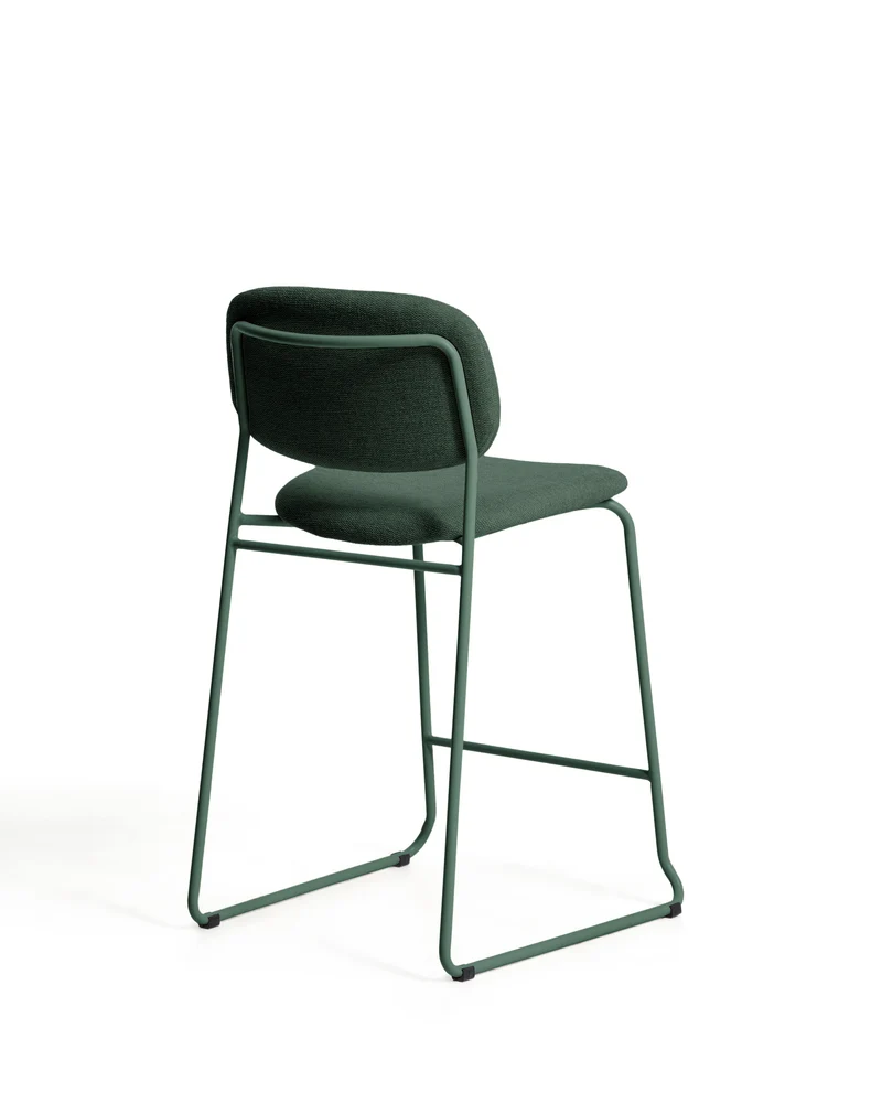 Meli stackable stool in green chenille with green metal legs 65cm