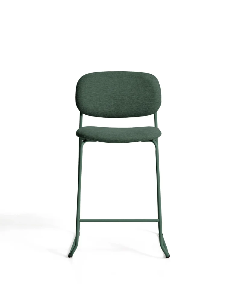 Meli stackable stool in green chenille with green metal legs 65cm