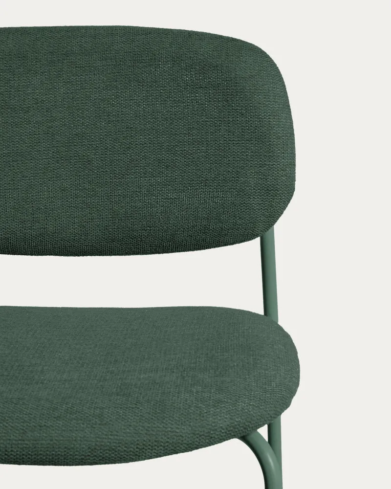 Meli stackable stool in green chenille with green metal legs 65cm