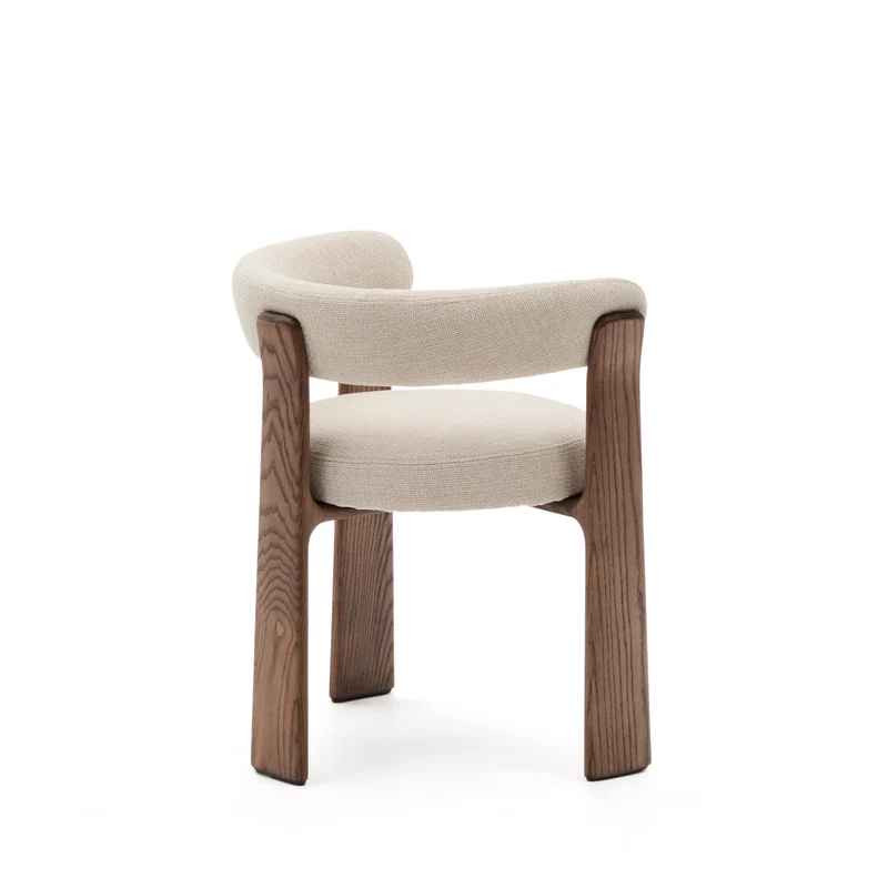 Granite 3-legged chair beige chenille & walnut