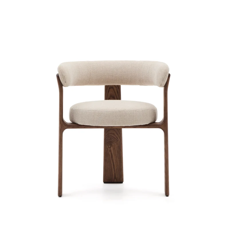 Granite 3-legged chair beige chenille & walnut