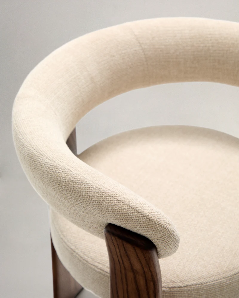 Granite 3-legged chair beige chenille & walnut