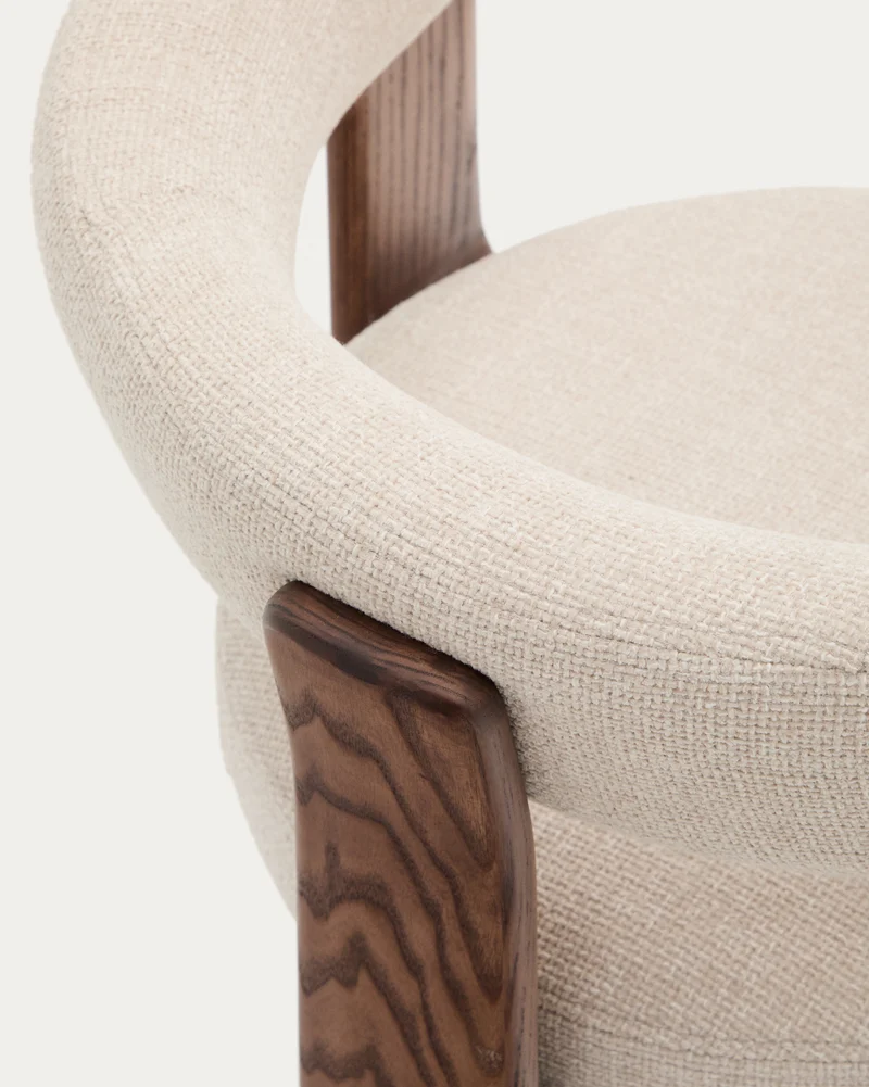 Granite 3-legged chair beige chenille & walnut