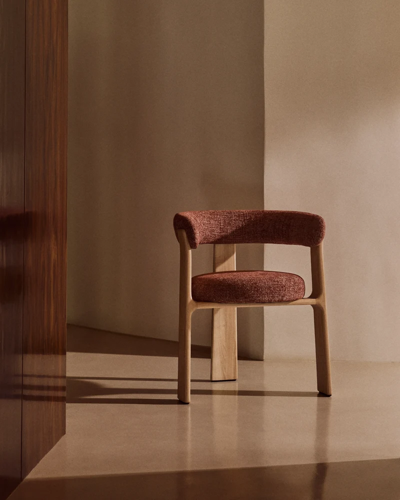 Granite 3-legged chair terracotta chenille & ash