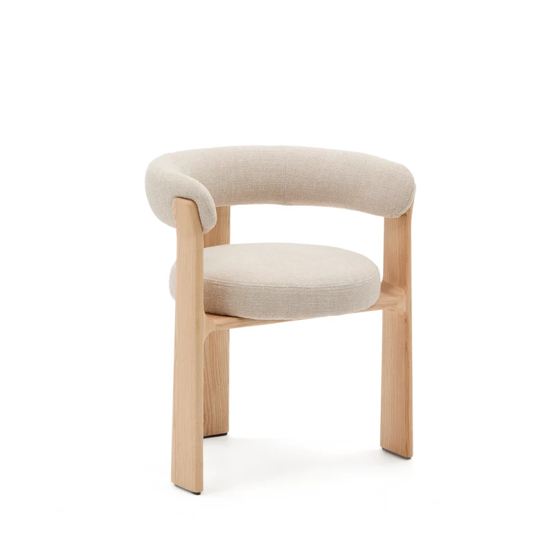 Granite 3-legged chair in beige chenille & ash