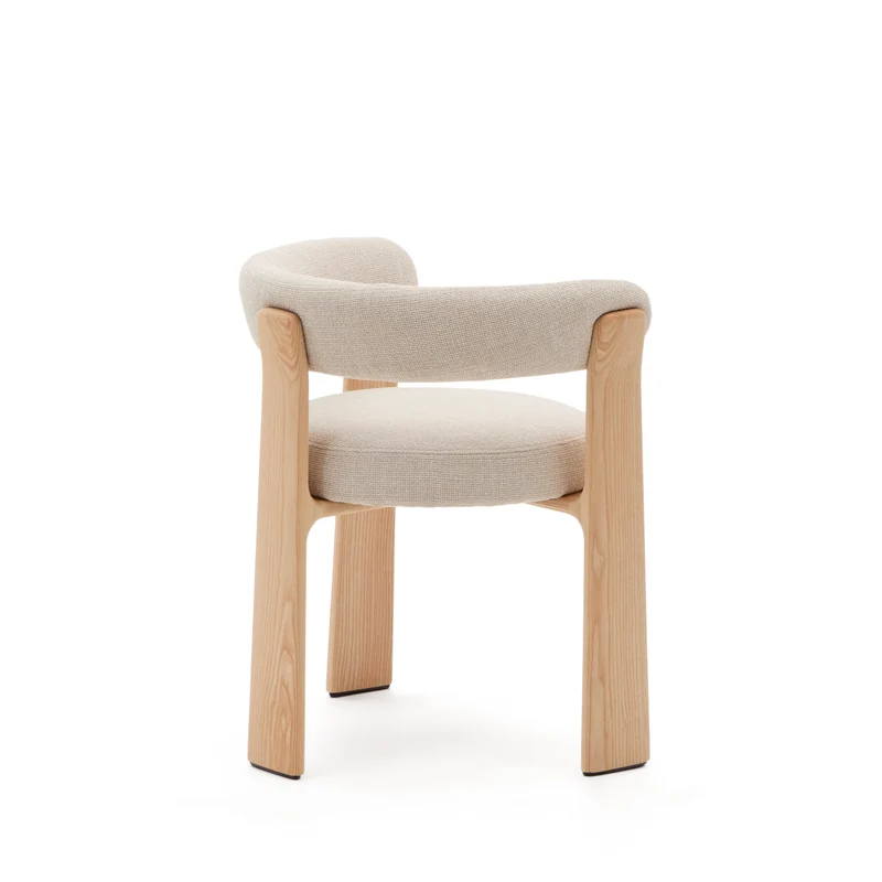 Granite 3-legged chair in beige chenille & ash