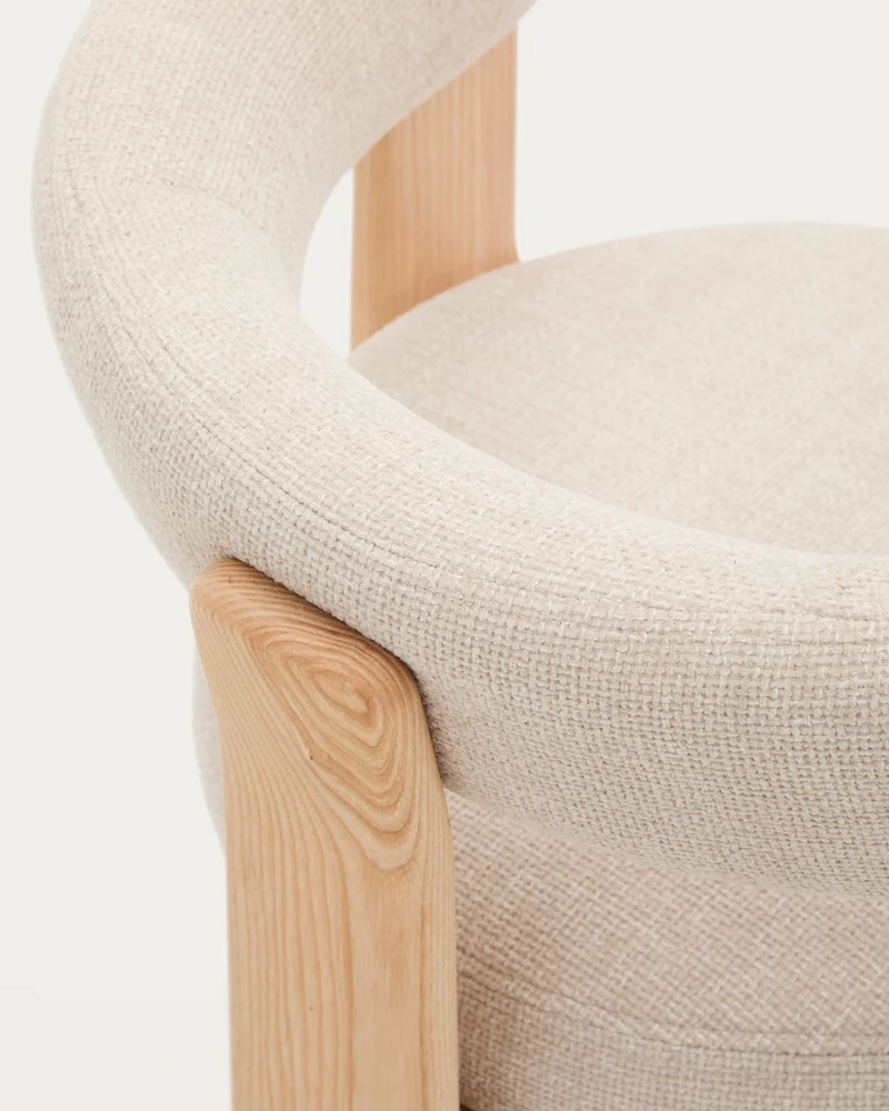 Granite 3-legged chair in beige chenille & ash