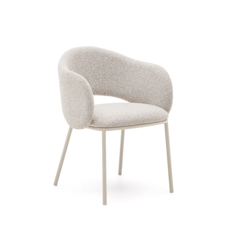 Maina chair in thick beige chenille and steel legs in a beige finish, FSC Mix Credit