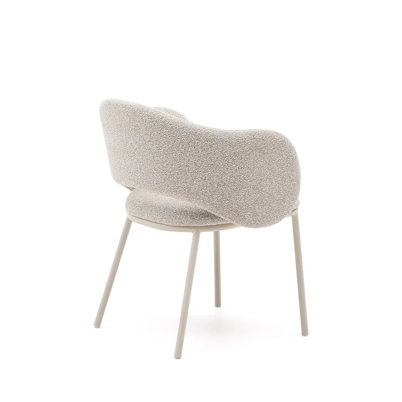 Maina chair in thick beige chenille and steel legs in a beige finish, FSC Mix Credit