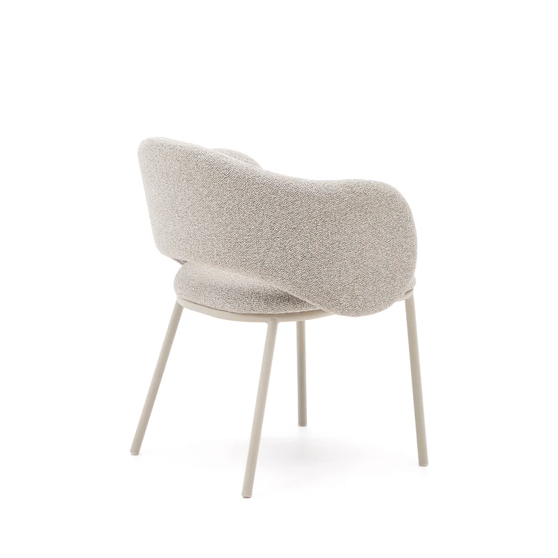 Maina chair in thick beige chenille and steel legs in a beige finish, FSC Mix Credit
